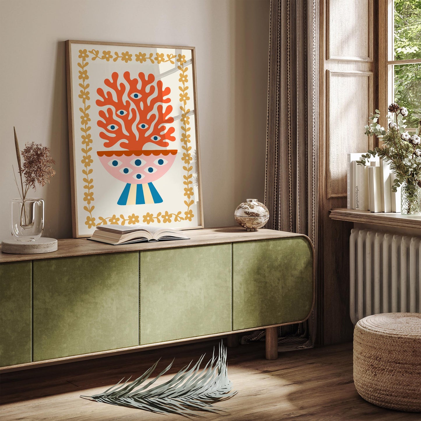 Abstract Floral Vase with Eyes Poster