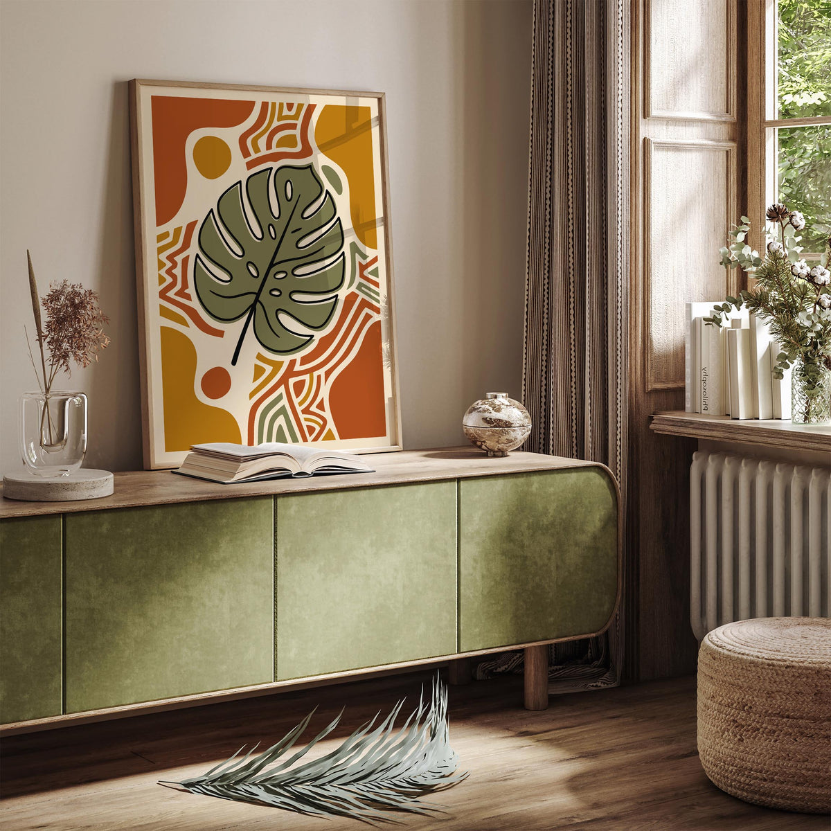 Boho Monstera Leaf Art Poster