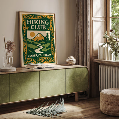 Hiking Club Denver Colorado Green Poster