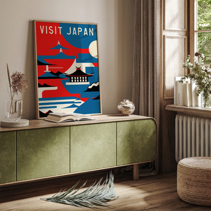 Visit Japan Retro Blue Wall Art