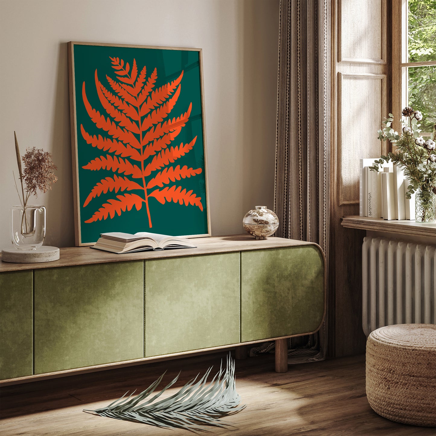 Orange Fern Leaf Farmhouse Wall Art