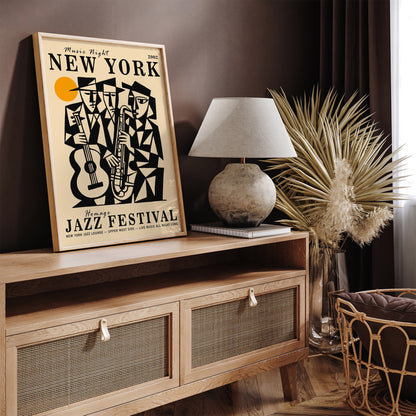 Jazz Night New York City Cubist Poster Art Print