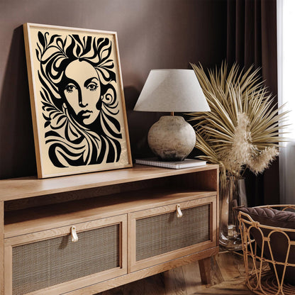 Black Ink Style Woman Face Portrait Art Print