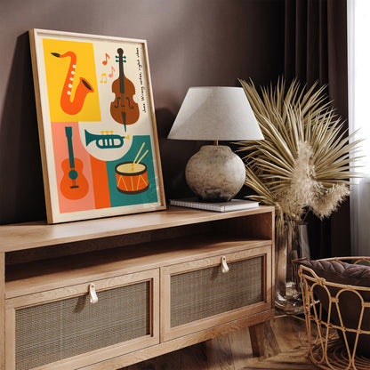 Wrong Notes Right Vibes Poster - Colorful Jazz Music Art