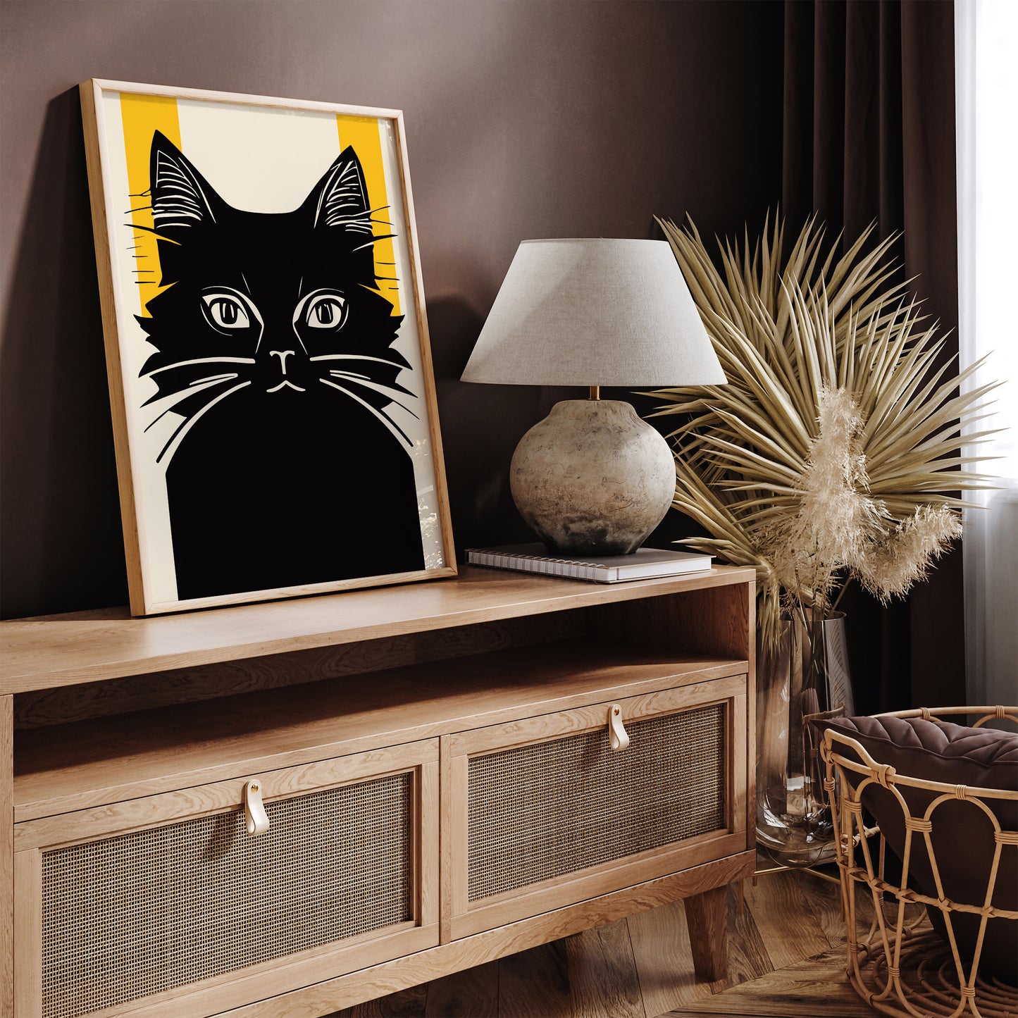 Retro Cat Linocut Poster