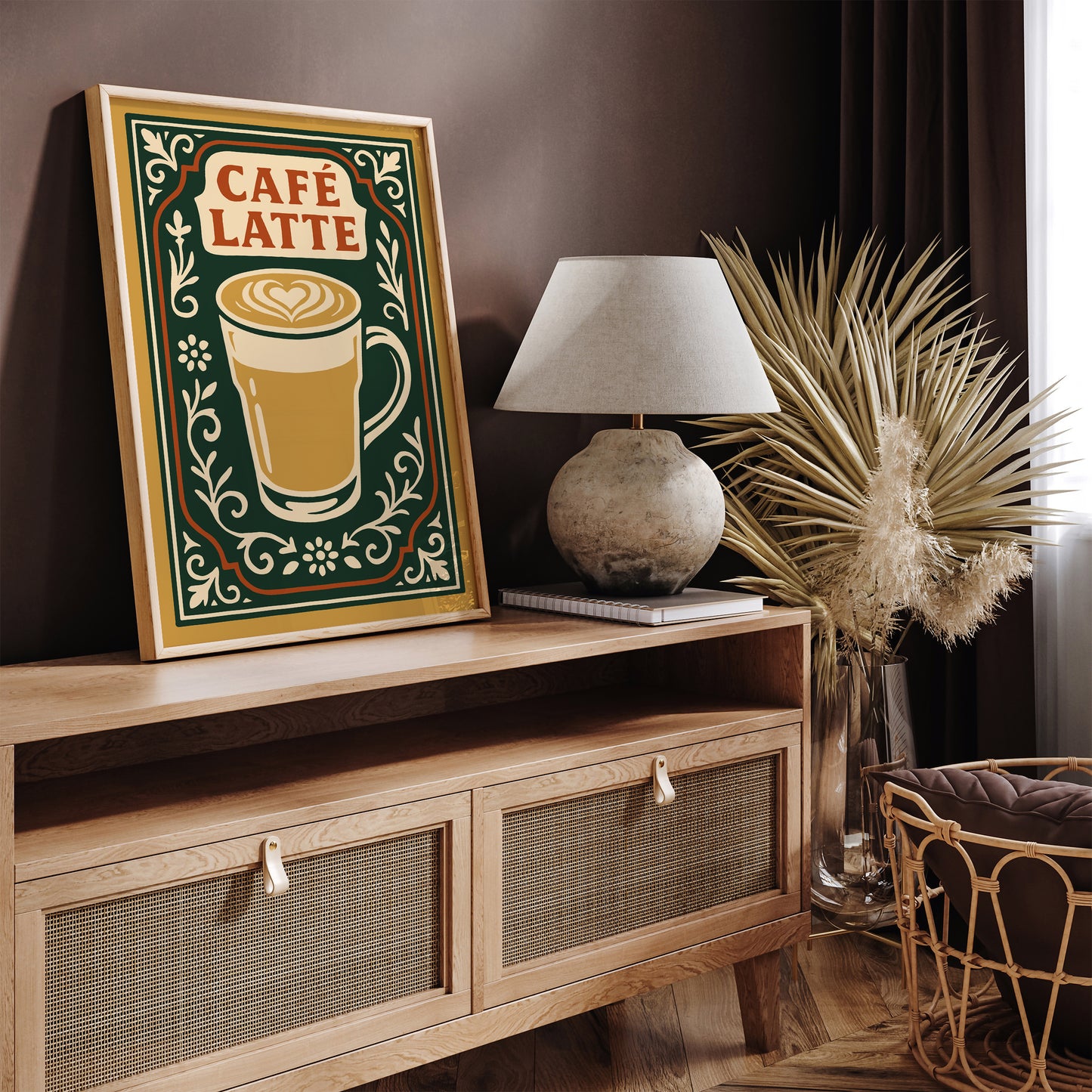 Cafe Latte Poster - Cafe Wall Decor in Rococo Elegant Style