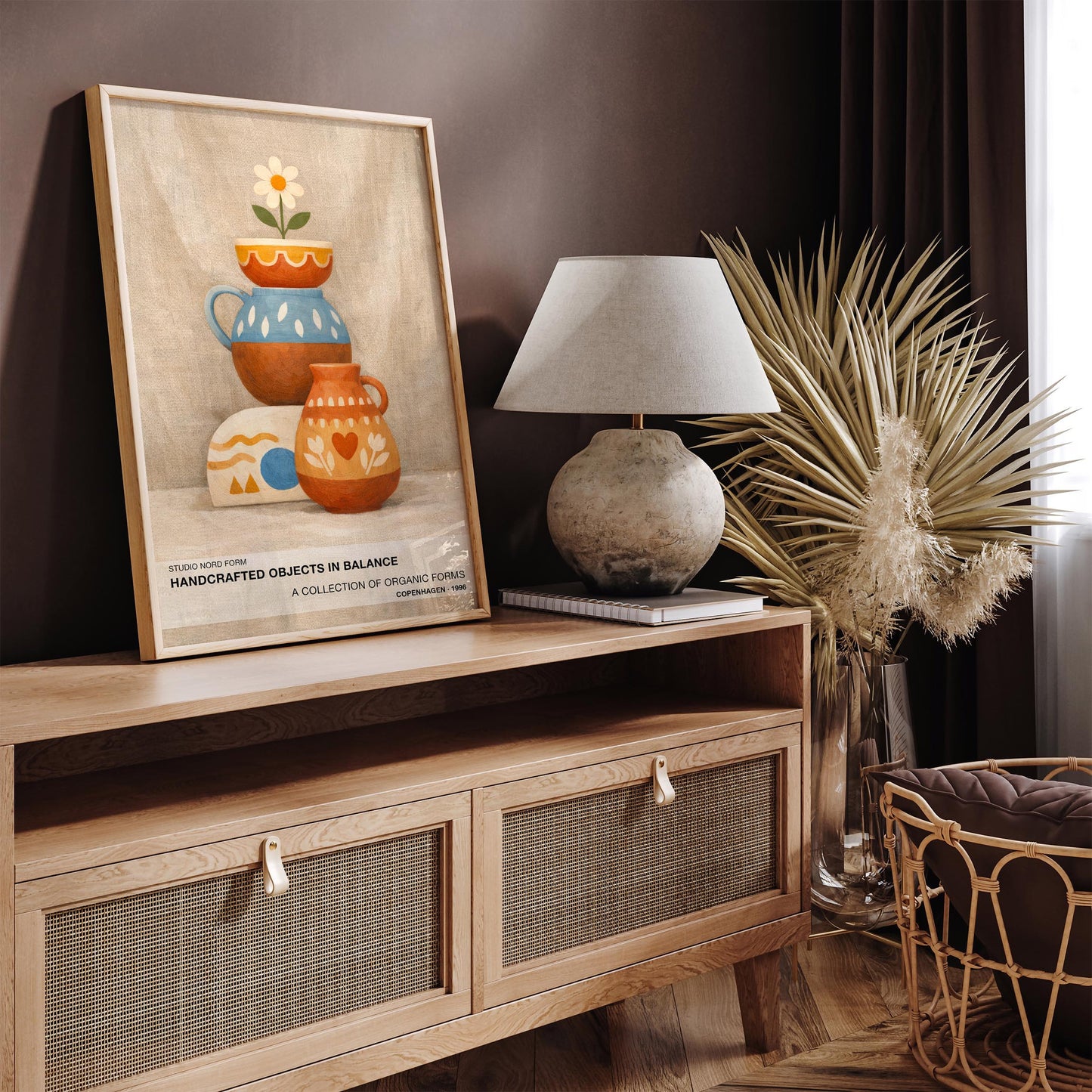 Scandinavian Folk Art Poster - Nordic Ceramic Still Life Print