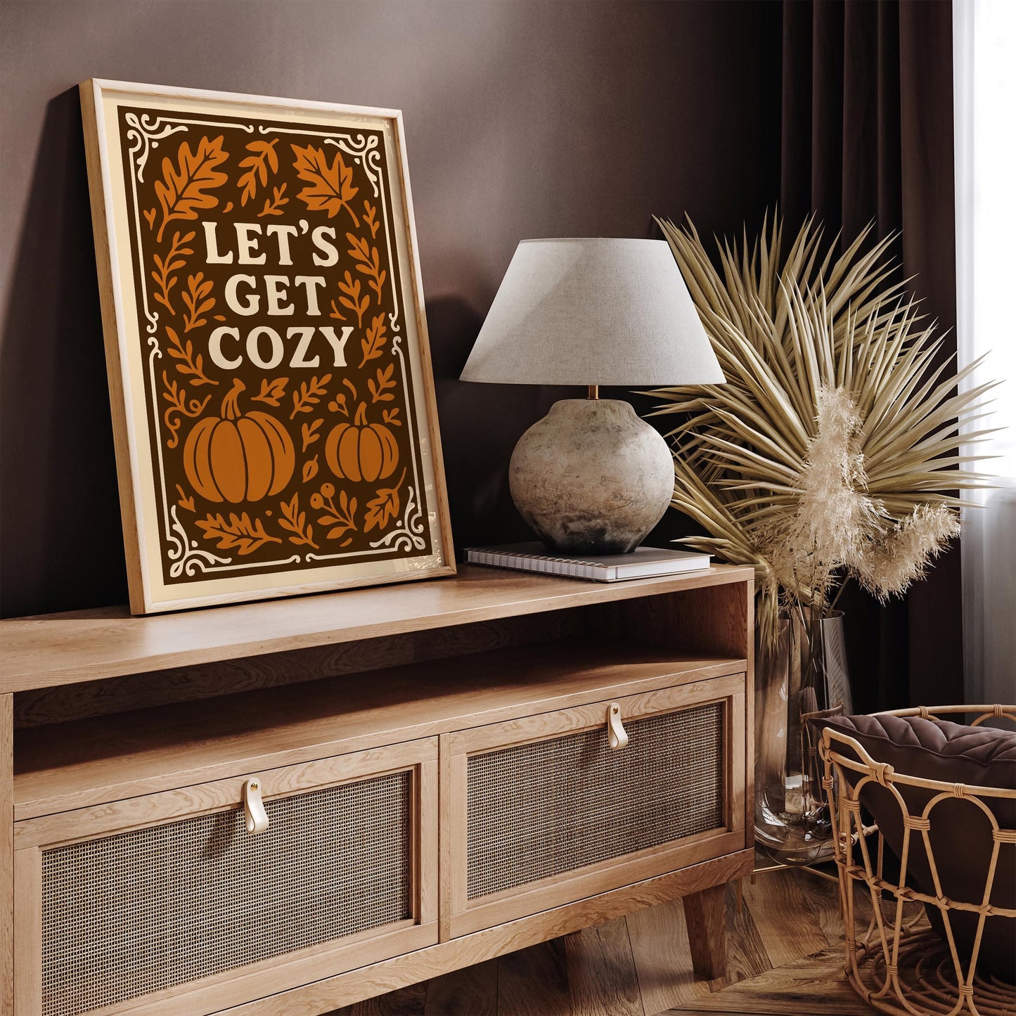 Lets get cozy Poster - Autumn Pumpkins Art Print