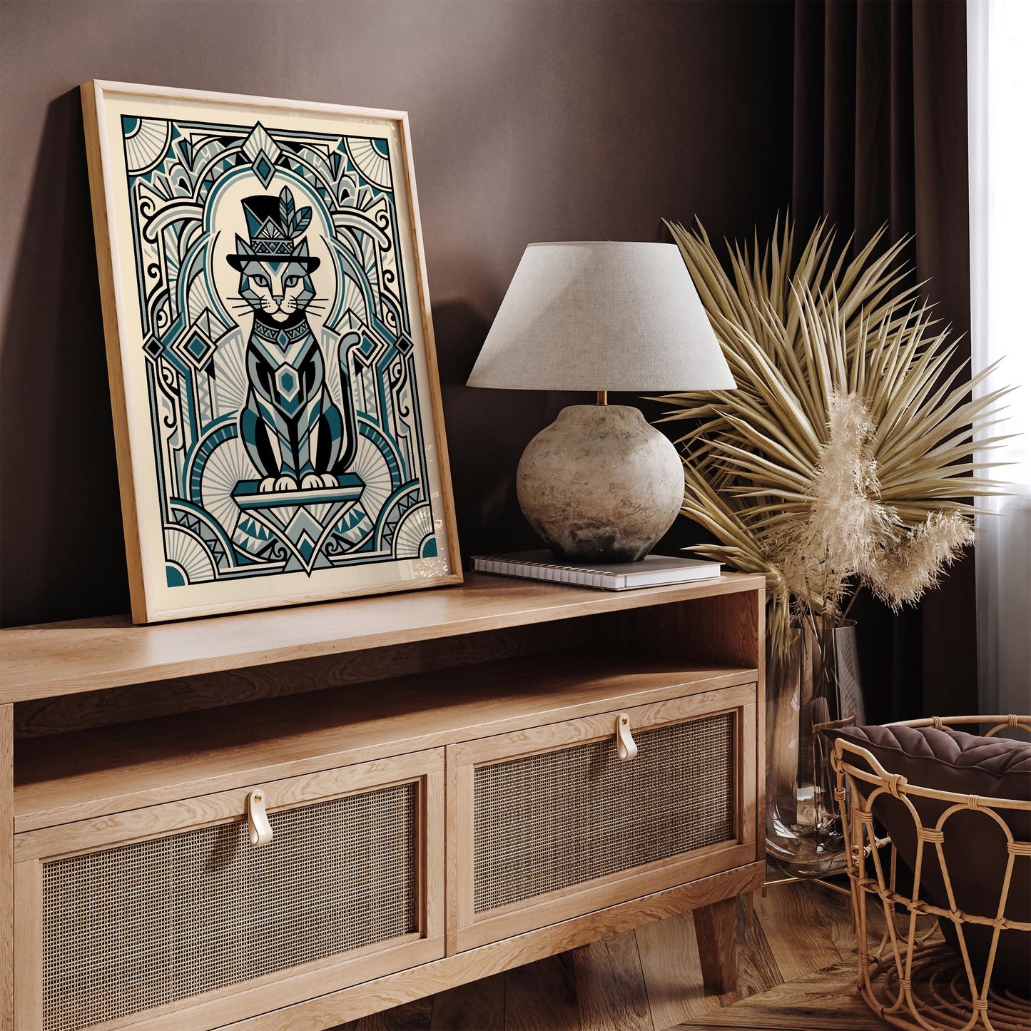 Art Deco Cat Portrait – Vintage Animal Wall Art Print