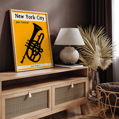 Yellow NYC Jazz Festival Trumpet Music Poster