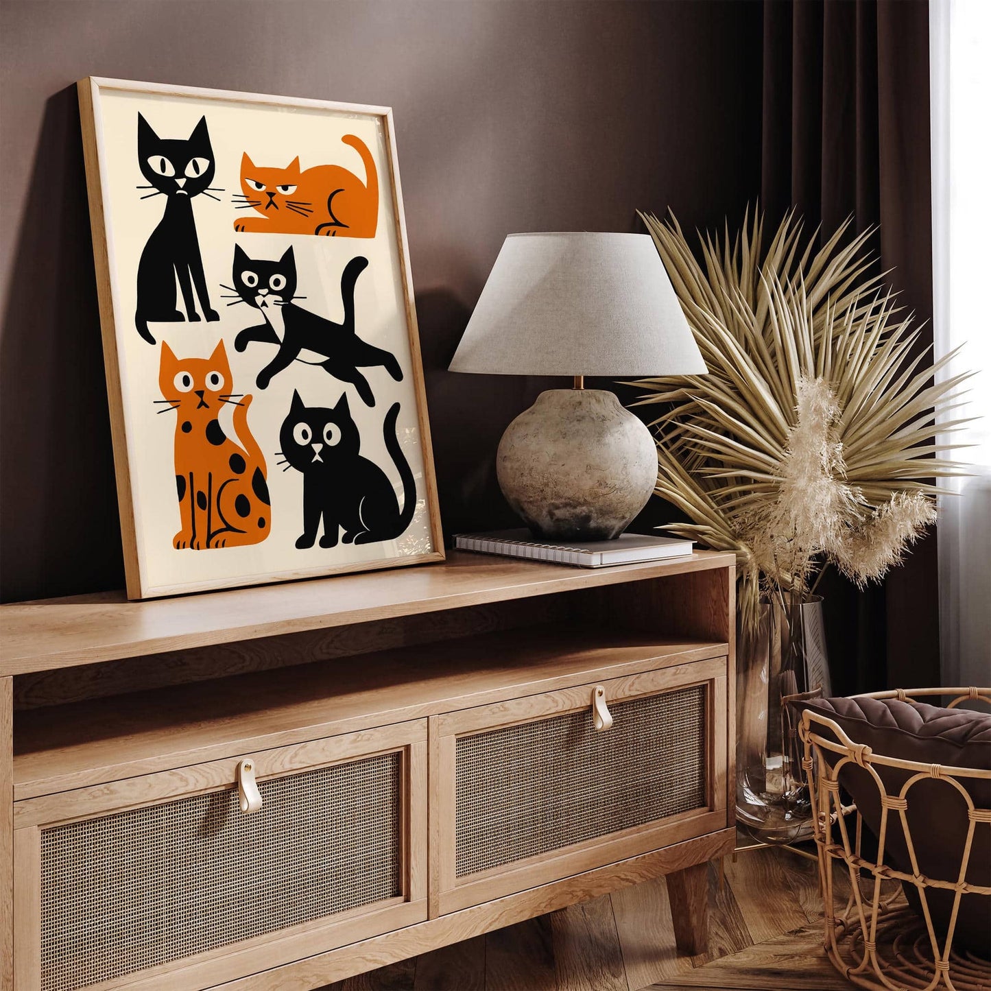 Grumpy Cats Poster, Moody Feline Wall Art