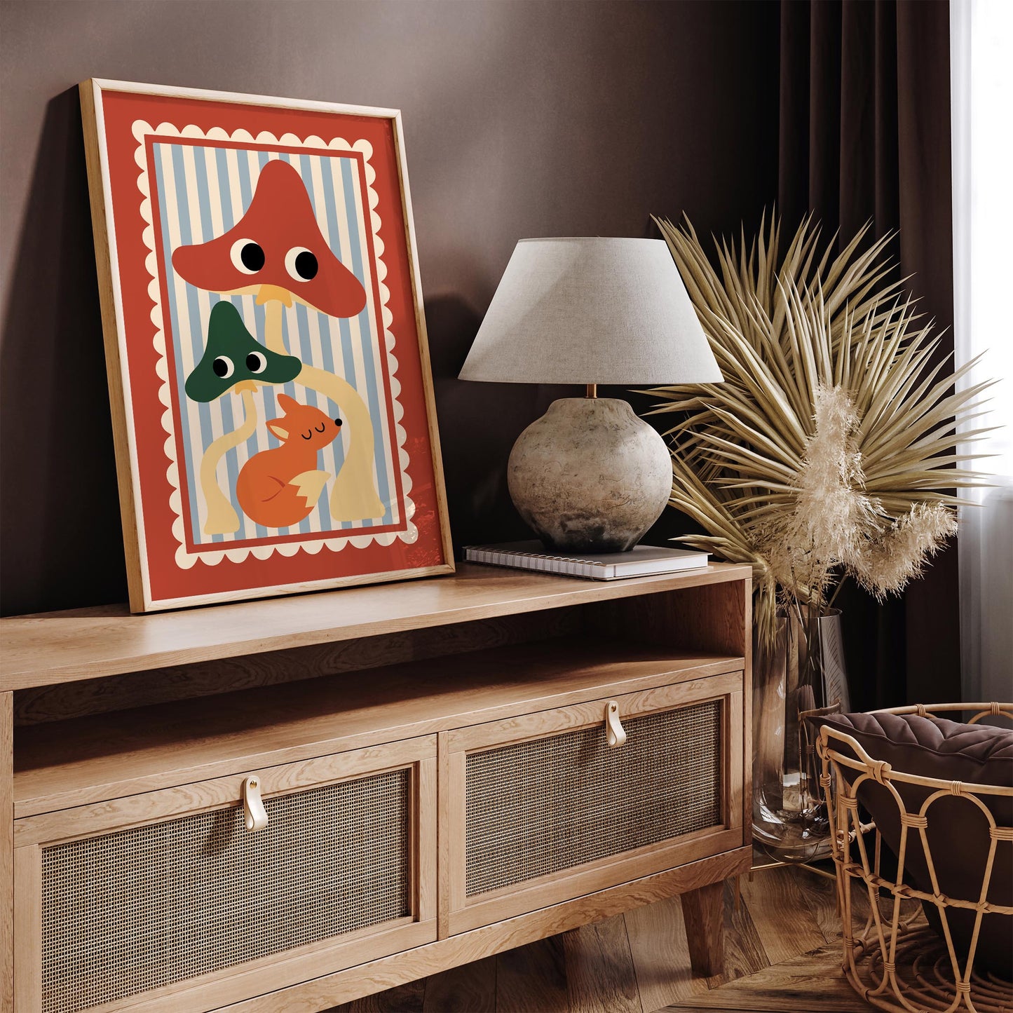 Cute Fox & Mushroom Poster – Whimsical Woodland Wall Art