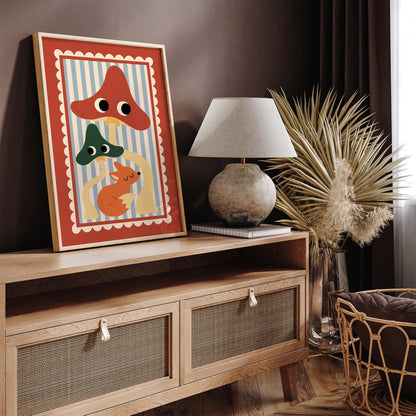 Cute Fox & Mushroom Poster – Whimsical Woodland Wall Art