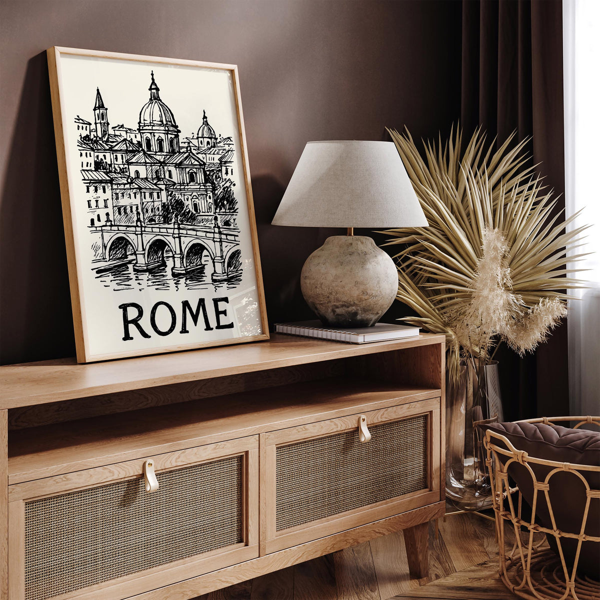 Rome Italy Black Ink Sketch Art Poster