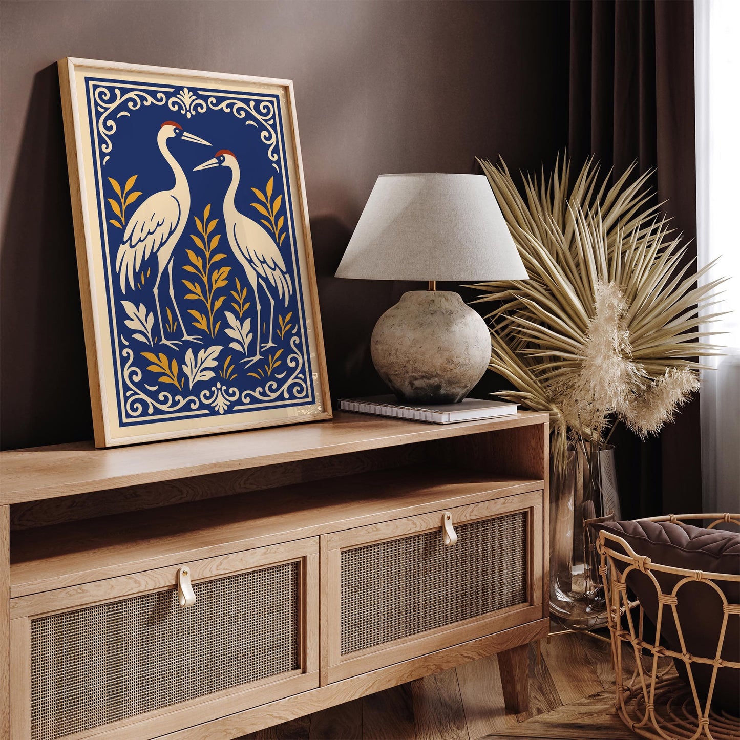 Two Crane Bird Rococo Poster