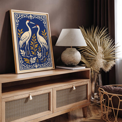 Two Crane Bird Rococo Poster