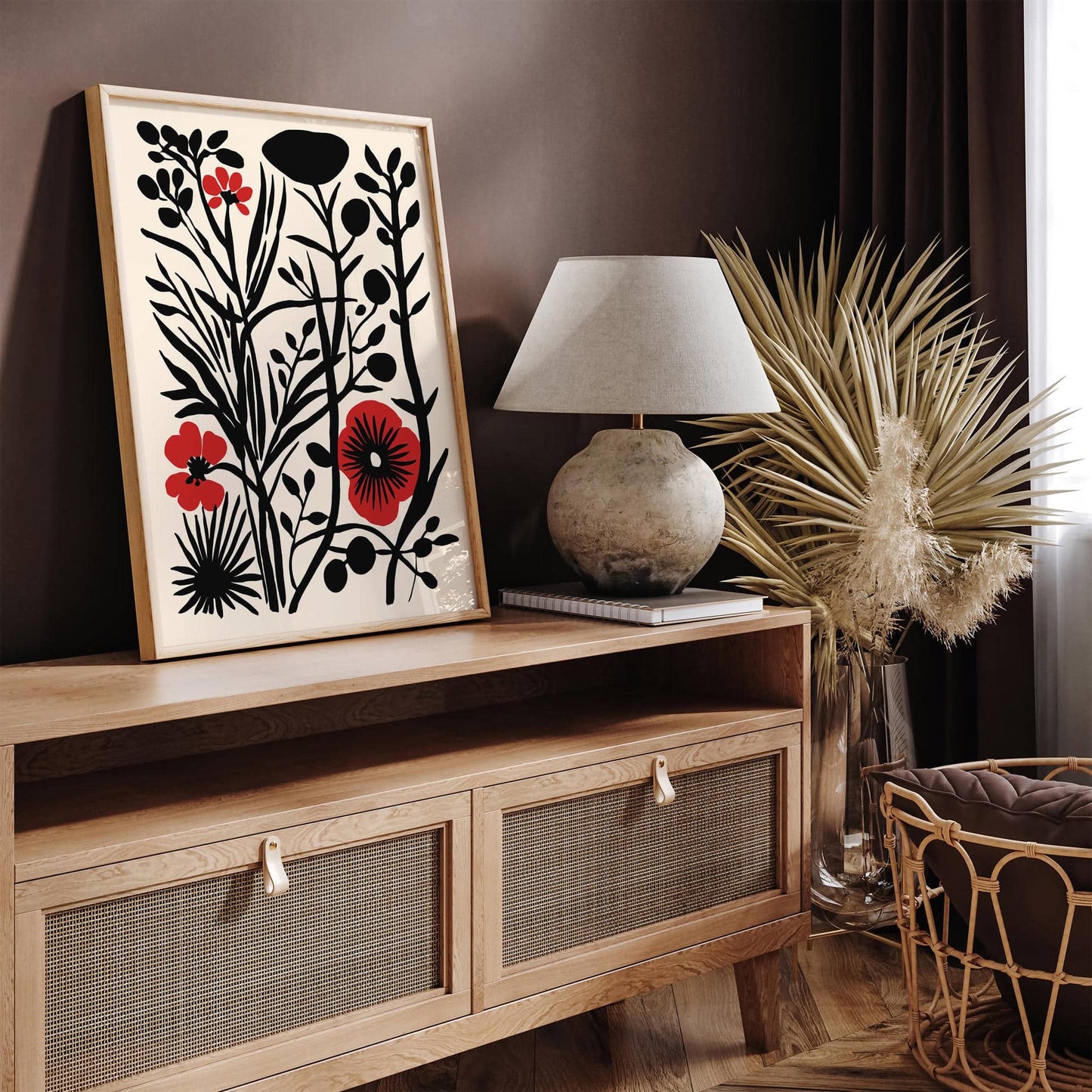 Rustic Cut Outs Floral Black and Red Poster