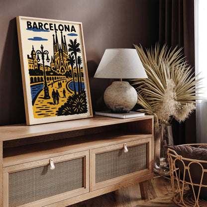 Barcelona Spain Poster - Retro Travel Art Print