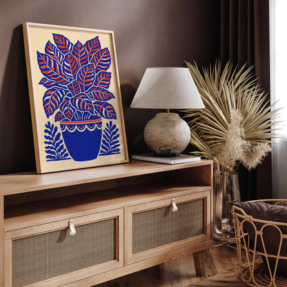 Calathea Plant Blue Poster