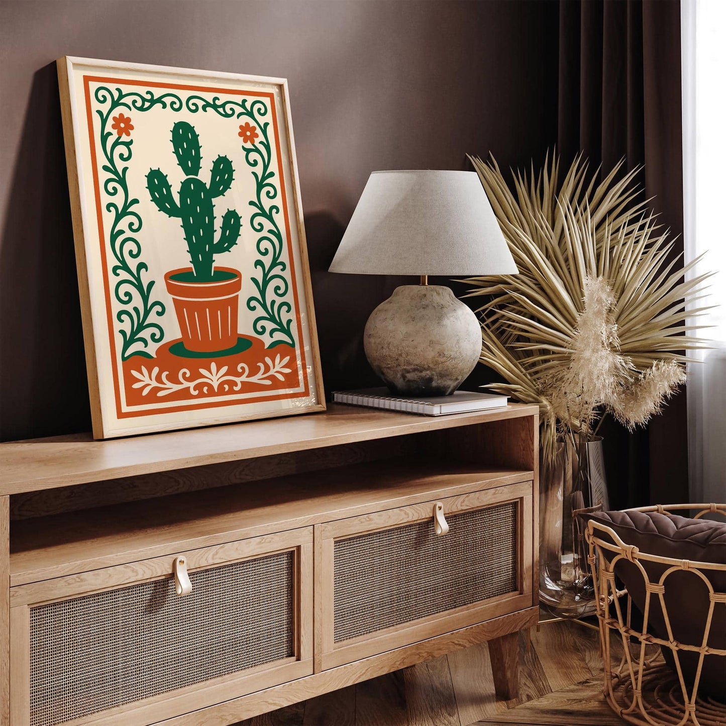 Cactus Plant Poster- Rococo Ornament Frame