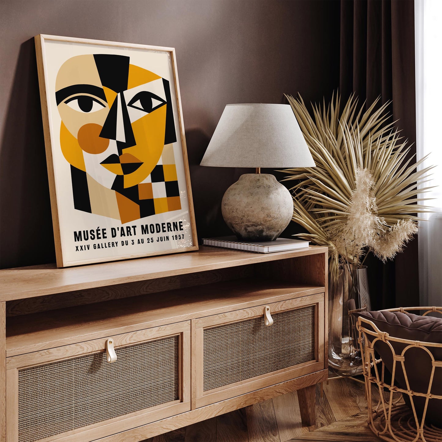 Mid-Century Modern Cubism Art Print – 1957 Exhibition Poster