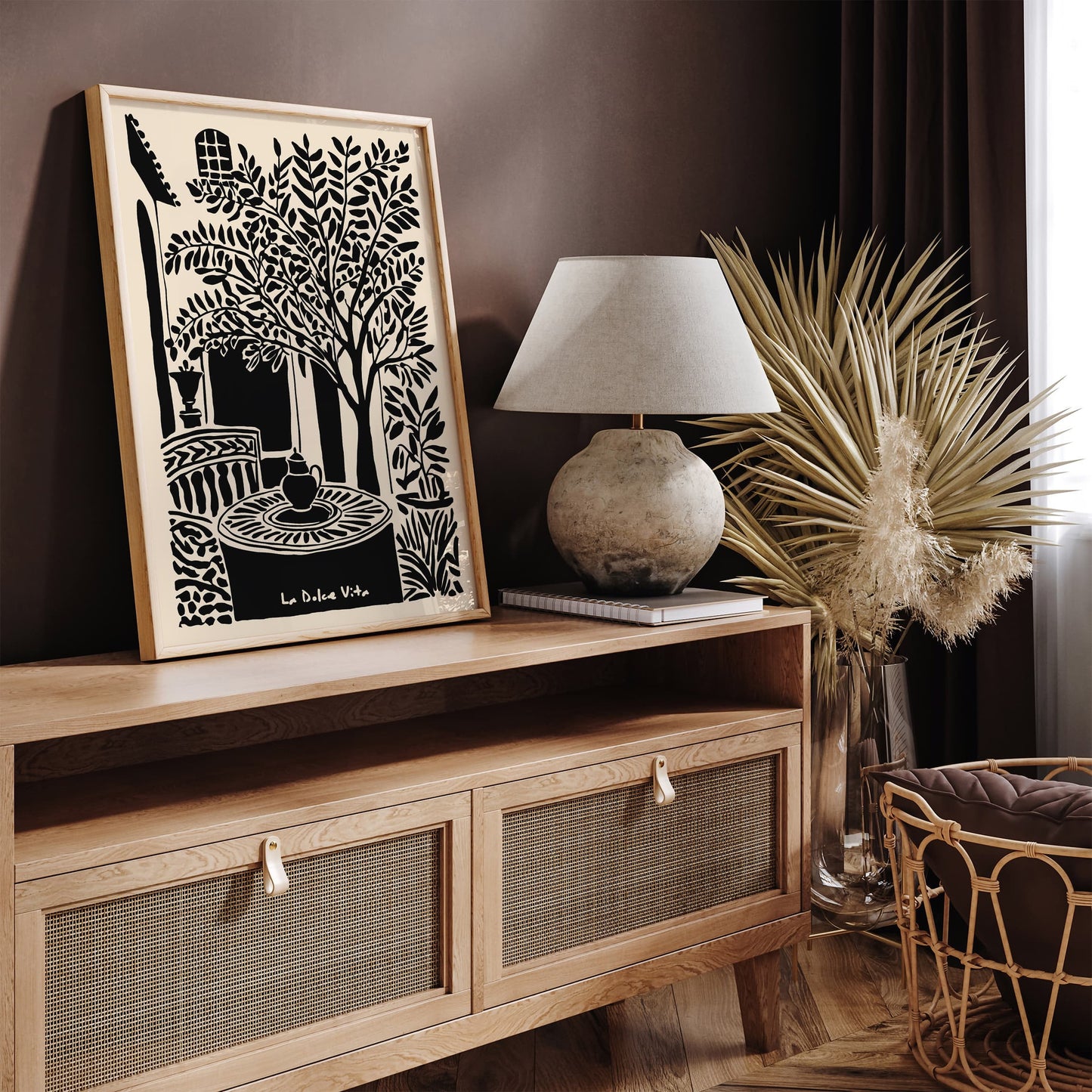 La Dolce Vita Black Ink Style Italian Porch Art Print