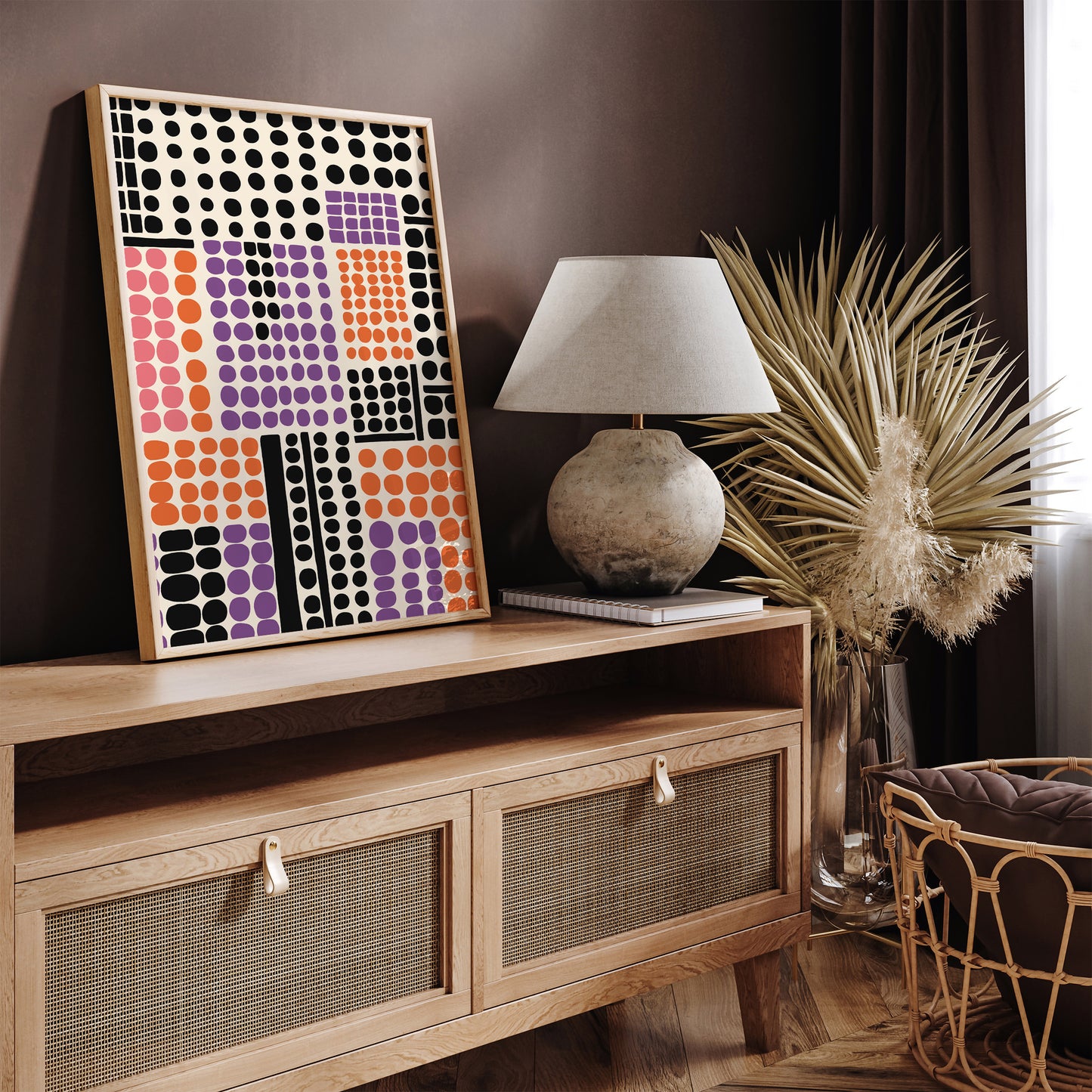 Abstract Trendy Wall Decor with Purple Accent