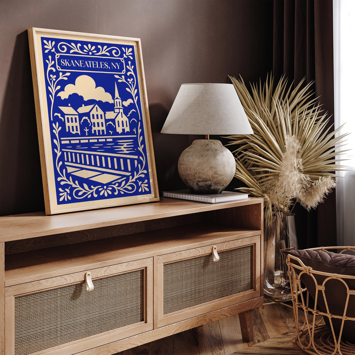 Skaneateles New York Blue Cityscape Travel Poster