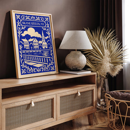Skaneateles New York Blue Cityscape Travel Poster