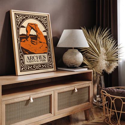 Arches National Park Poster - Brown & Orange Travel USA Art Print