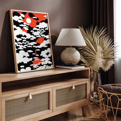 Japanese Red Black Landscape Art Print