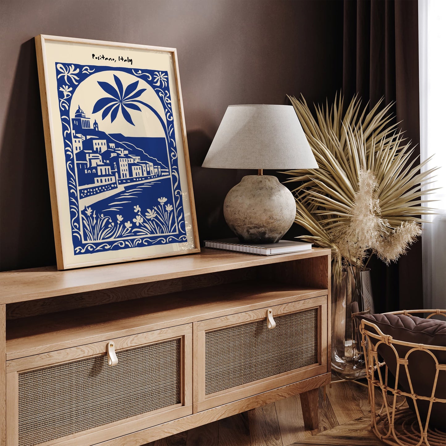 Positano Italy Blue Landscape Poster Print