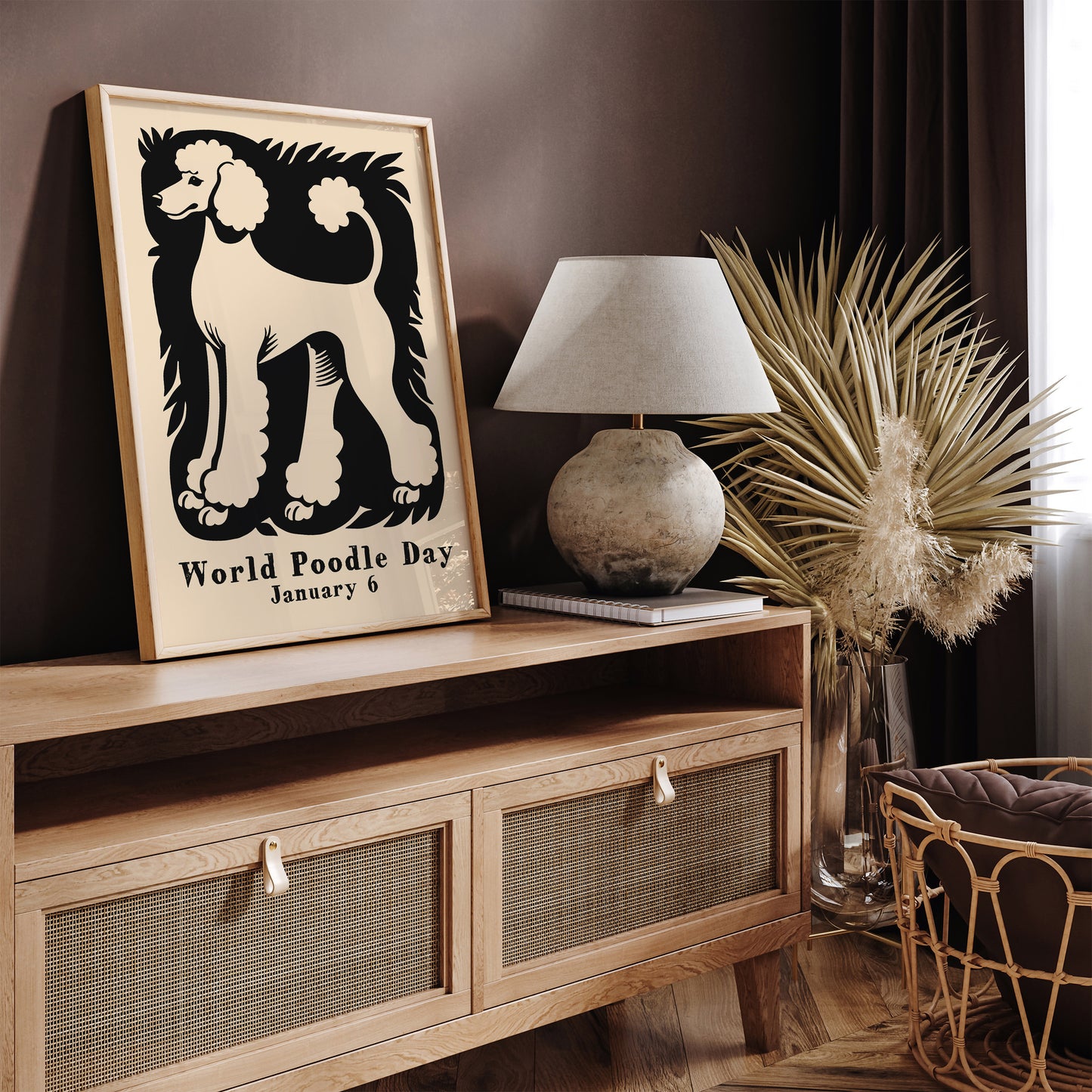 Black and Beige World Poodle Day Art Print