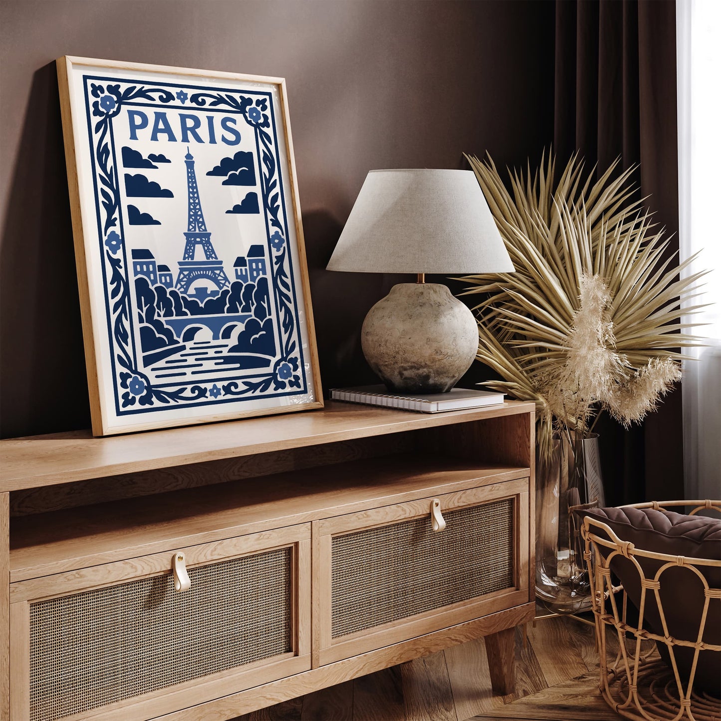 White and Blue Paris Eiffel Tower Poster