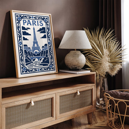 White and Blue Paris Eiffel Tower Poster