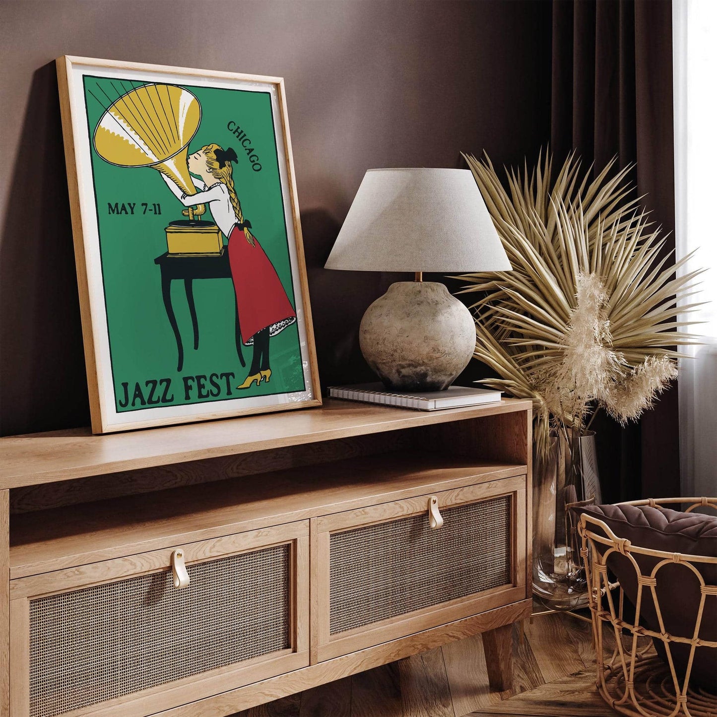 Chicago Vintage Jazz Fest Green Wall Art - HypeSheriff