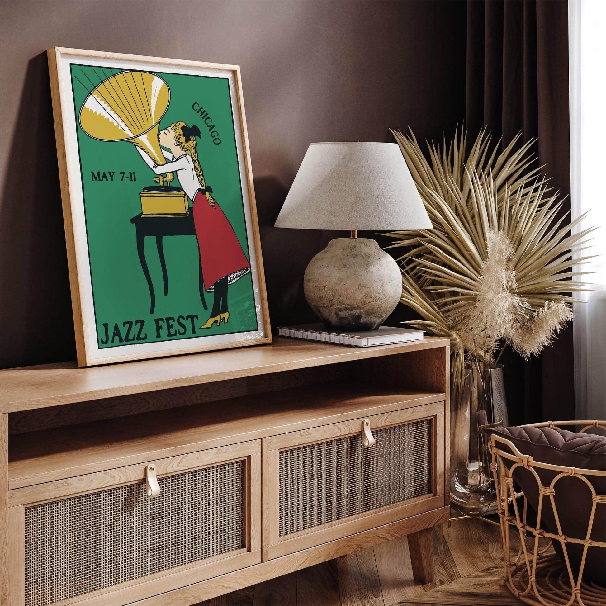 Chicago Vintage Jazz Fest Green Wall Art - HypeSheriff