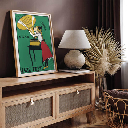 Chicago Vintage Jazz Fest Green Wall Art - HypeSheriff
