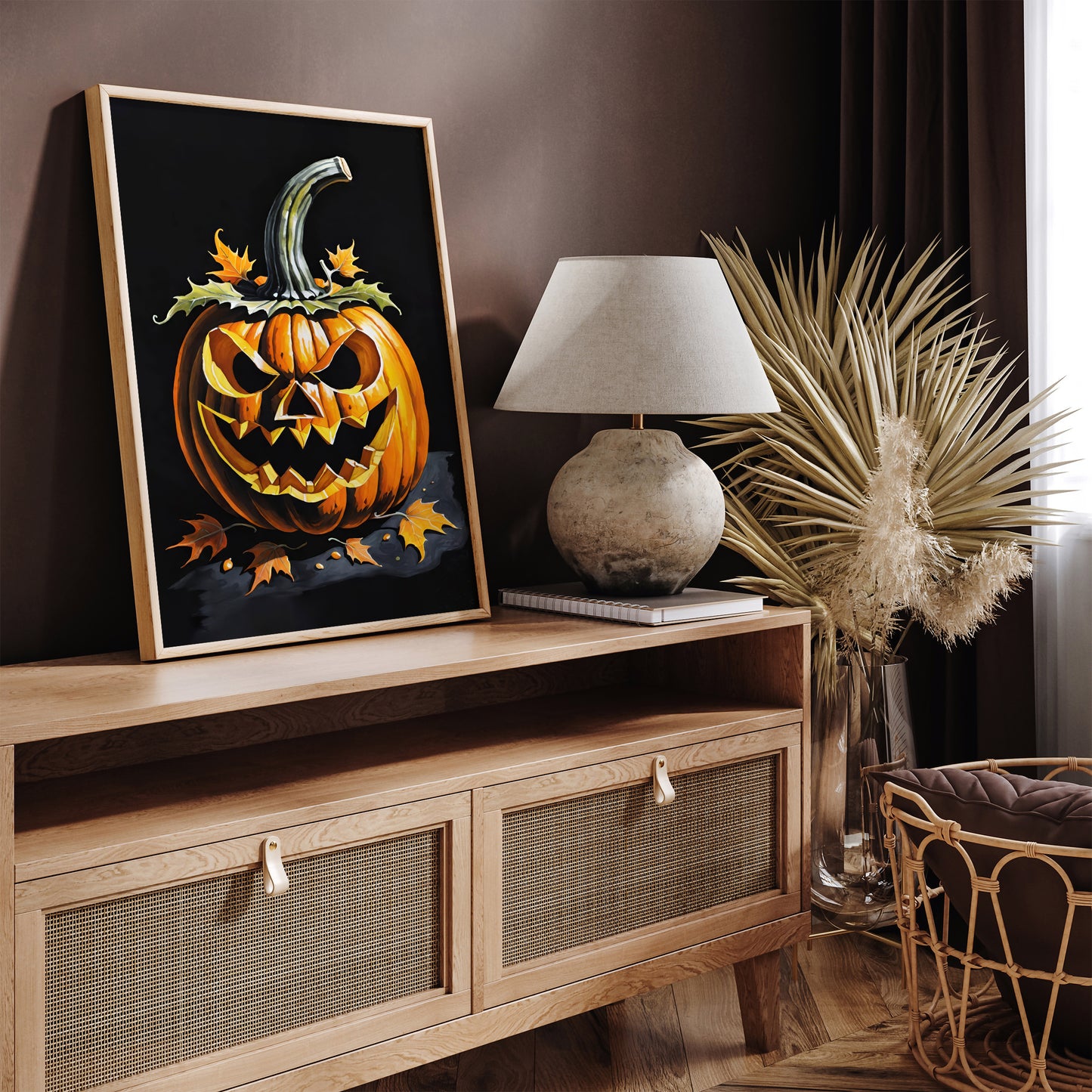 Spooky Halloween Pumpkin Head Black Art Print