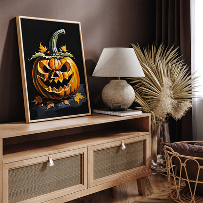 Spooky Halloween Pumpkin Head Black Art Print