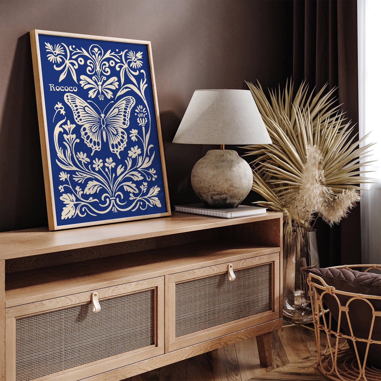 Rococo Butterfly Blue Nature Art Print