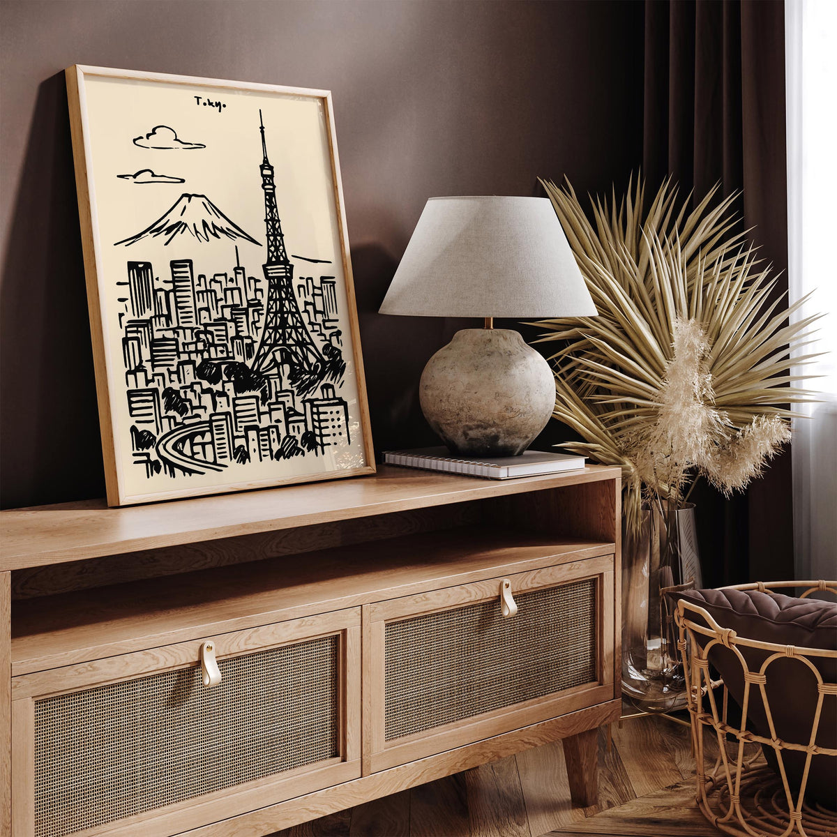 Tokyo Japan Black Ink Travel Poster