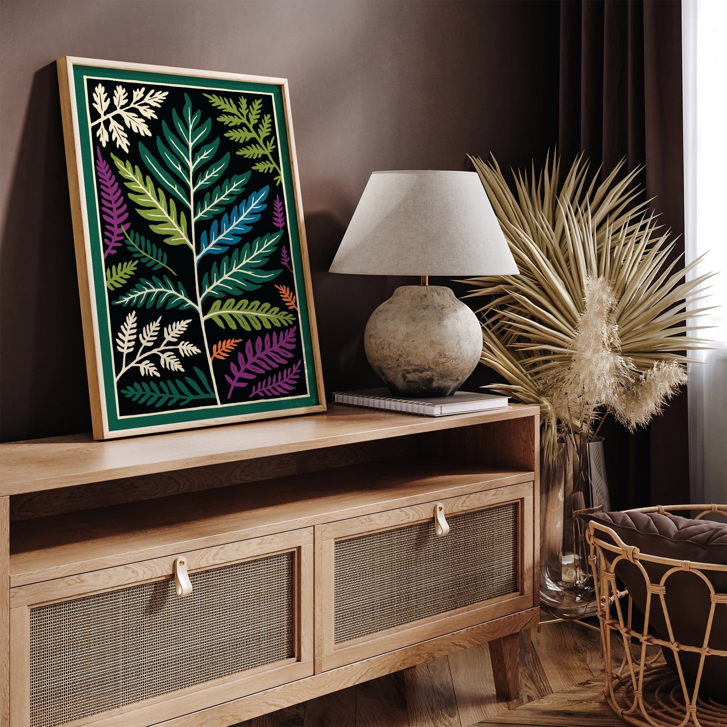 Colorful Fern Leaves Poster - Bohemian Tropical Art Print