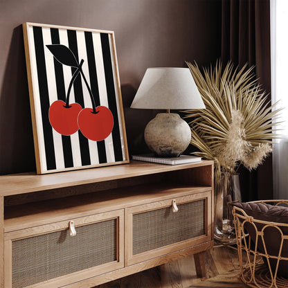 Retro Black & White Cherry Art Print