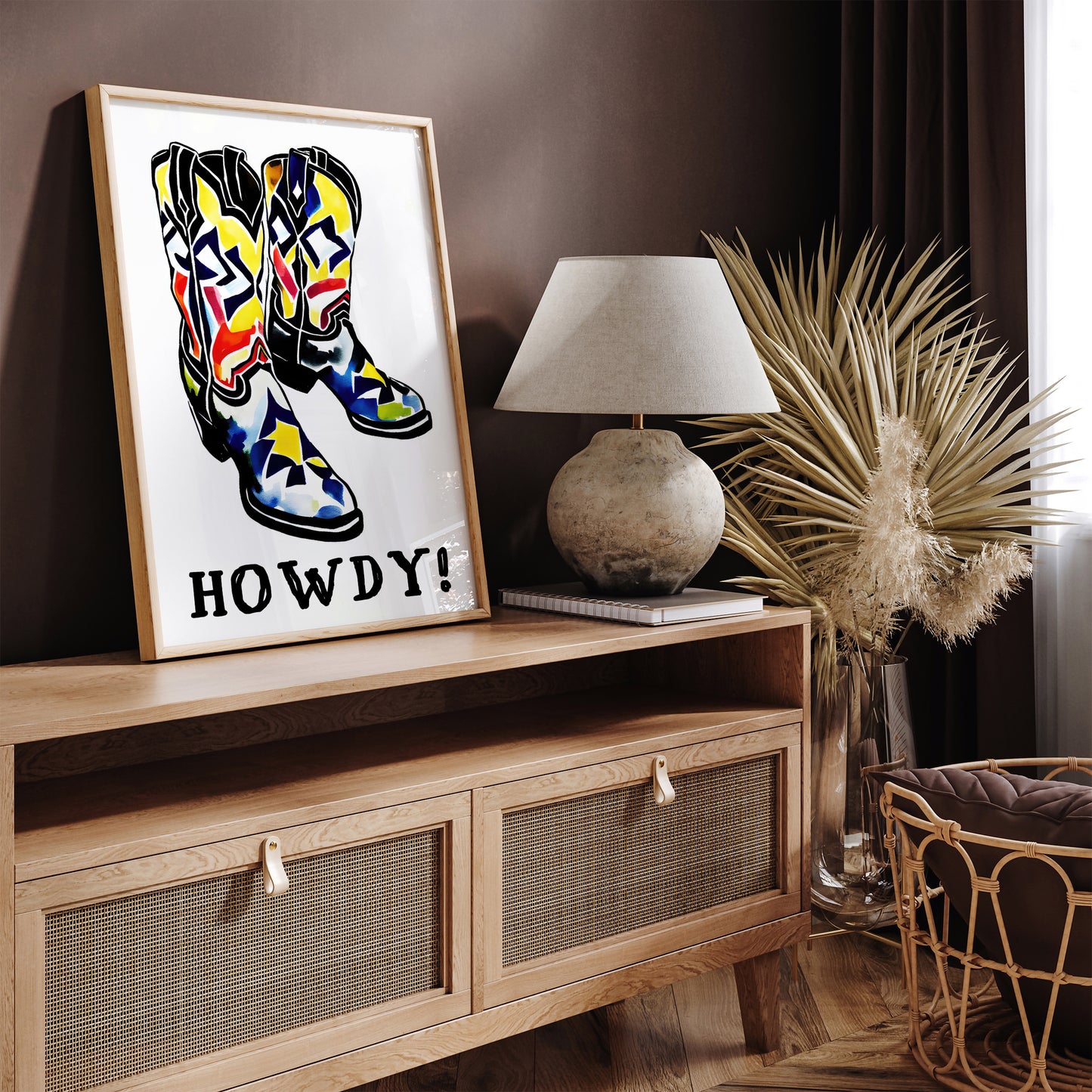 Howdy! Cowboy Boots Retro Poster