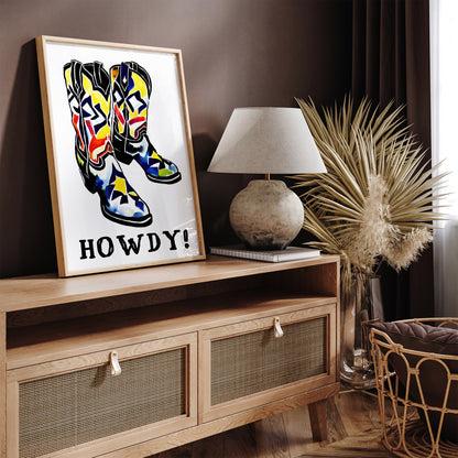 Howdy! Cowboy Boots Retro Poster