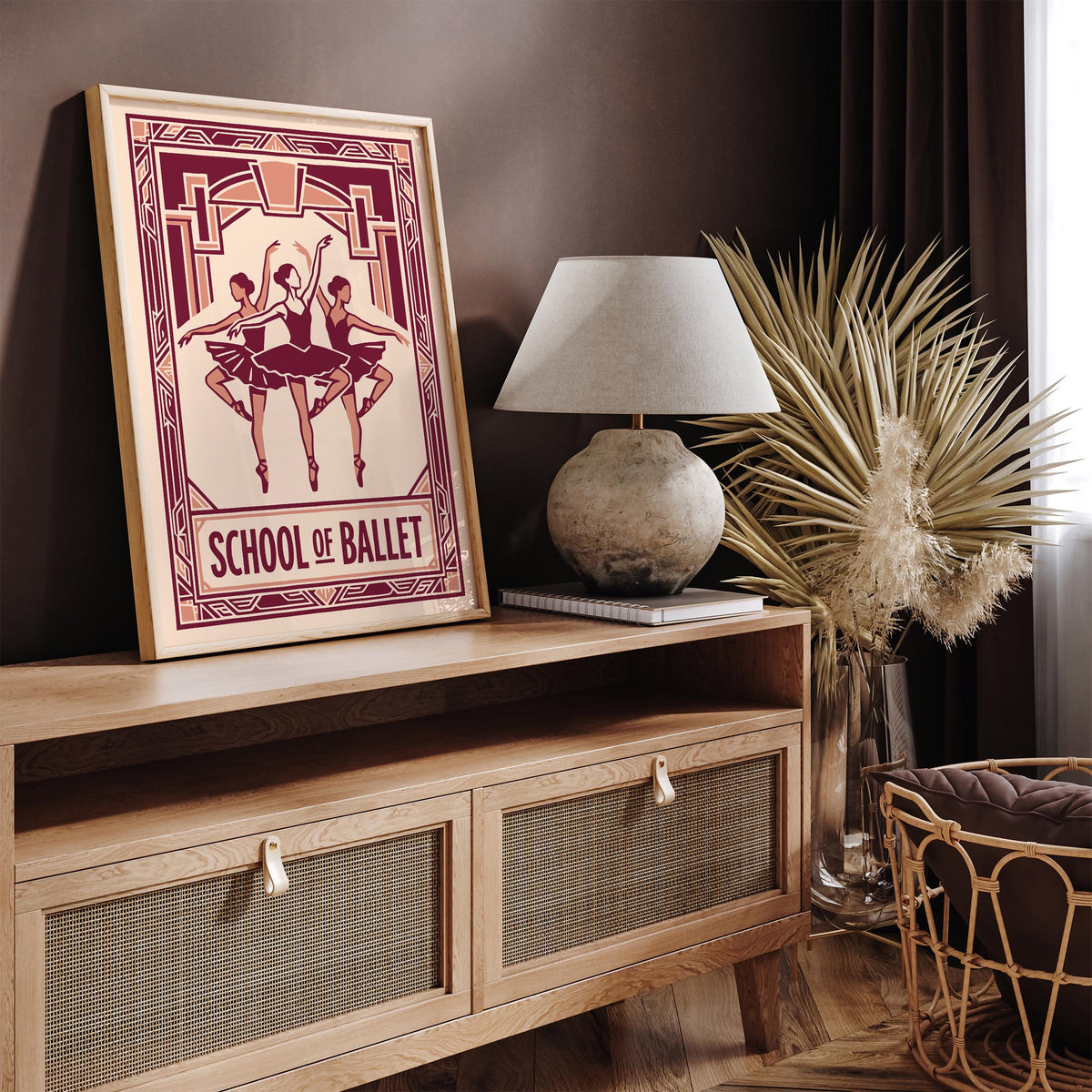 Retro Pink Ballet School Art Deco Poster
