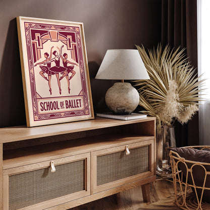 Retro Pink Ballet School Art Deco Poster