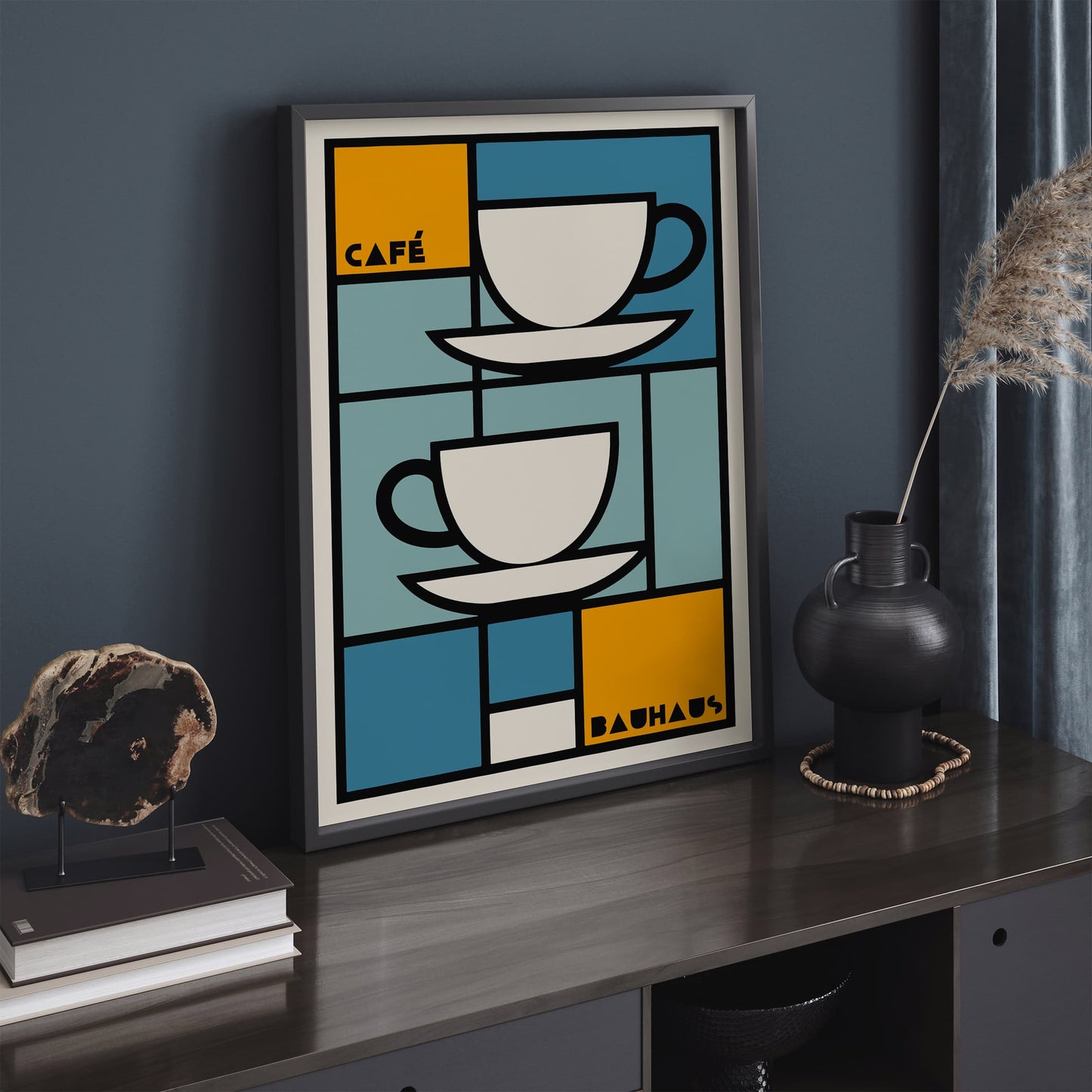 Bauhaus Cafe Modern Two Cups of Coffee Poster