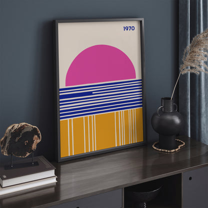 1970 Retro Pink Geometric Sun Poster